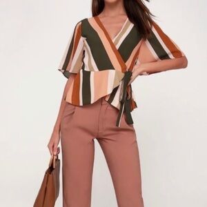 4Si3NNA neutrals stripe wrap top  , size small, excellent condition bin 0